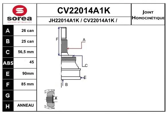 Joint Kit, drive shaft (CV22014A1K)