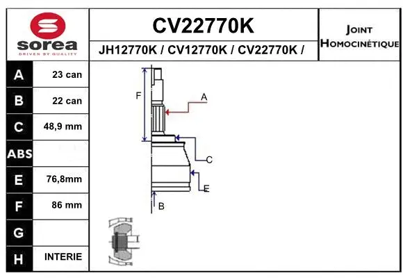 Joint Kit, drive shaft (CV22770K)
