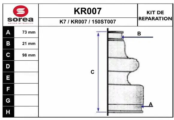 Bellow Kit, drive shaft (KR007)