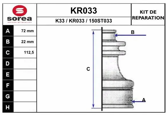 Bellow Kit, drive shaft (KR033)