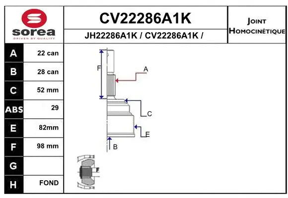 Joint Kit, drive shaft (CV22286A1K)