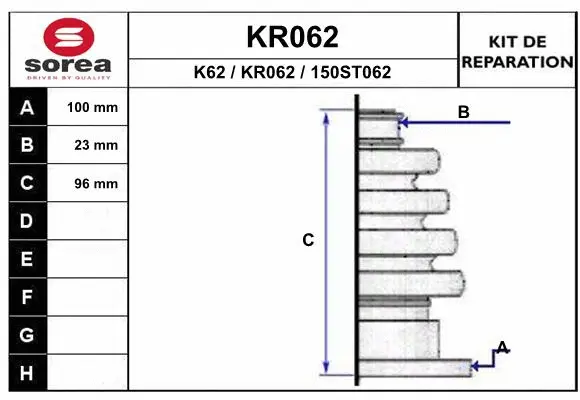 Bellow Kit, drive shaft (KR062)