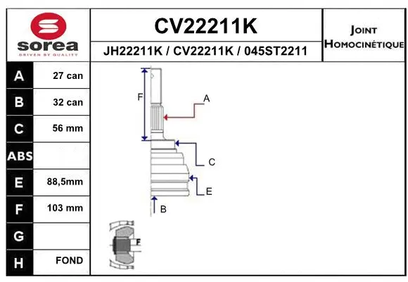 Joint Kit, drive shaft (CV22211K)