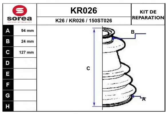 Bellow Kit, drive shaft (KR026)