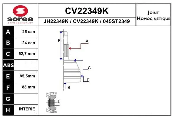 Joint Kit, drive shaft (CV22349K)