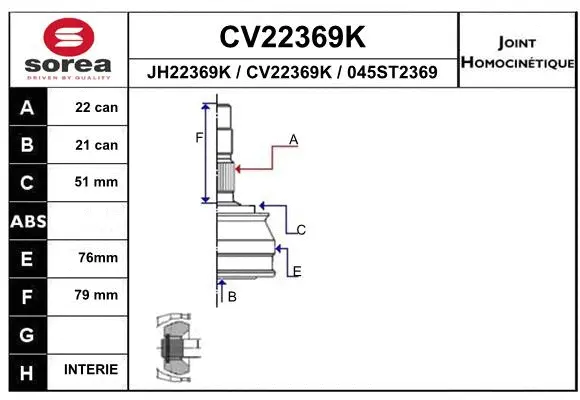 Joint Kit, drive shaft (CV22369K)