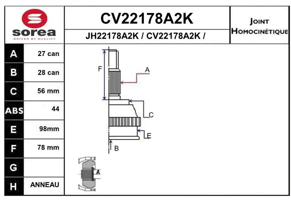 Joint Kit, drive shaft (CV22178A2K)