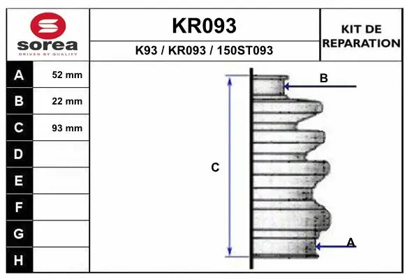 Bellow Kit, drive shaft (KR093)