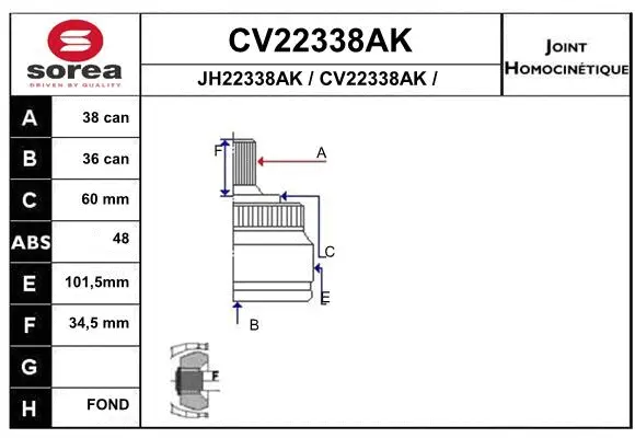Joint Kit, drive shaft (CV22338AK)