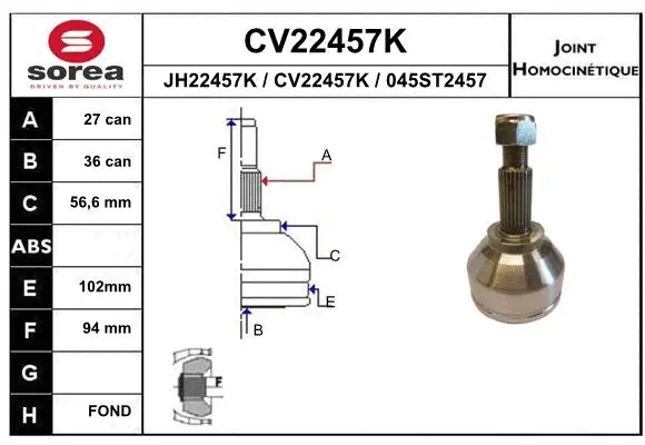 Joint Kit, drive shaft (CV22457K)