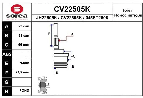 Joint Kit, drive shaft (CV22505K)