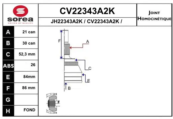 Joint Kit, drive shaft (CV22343A2K)
