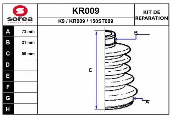 Bellow Kit, drive shaft (KR009)