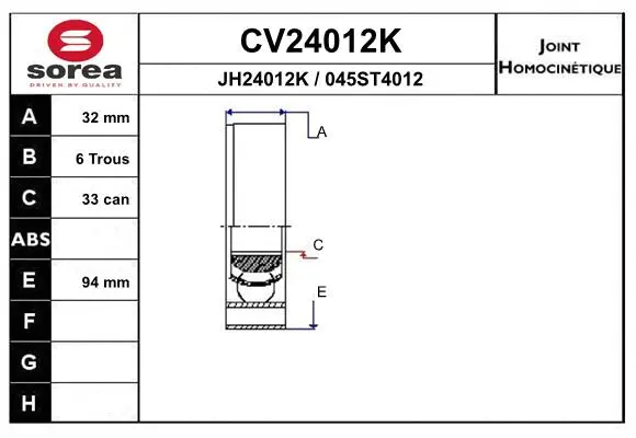 Joint Kit, drive shaft (CV24012K)