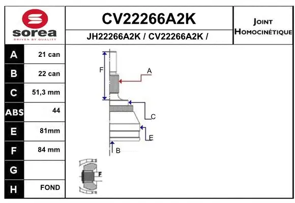 Joint Kit, drive shaft (CV22266A2K)