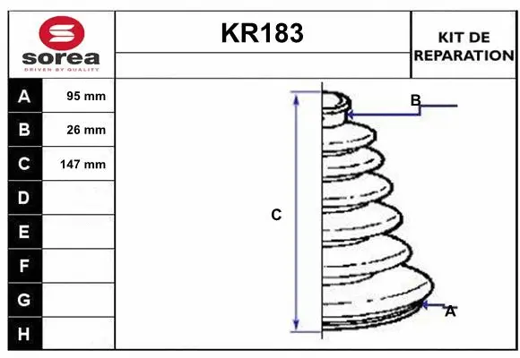 Bellow Kit, drive shaft (KR183)