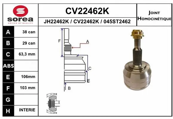Joint Kit, drive shaft (CV22462K)