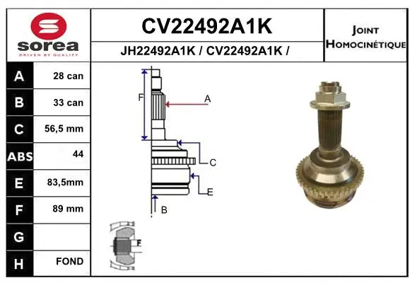 Joint Kit, drive shaft (CV22492A1K)