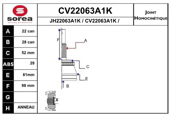 Joint Kit, drive shaft (CV22063A1K)