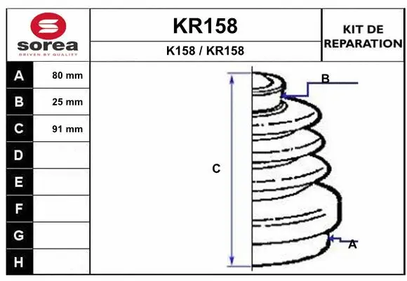 Bellow Kit, drive shaft (KR158)