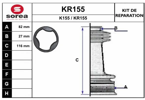 Bellow Kit, drive shaft (KR155)