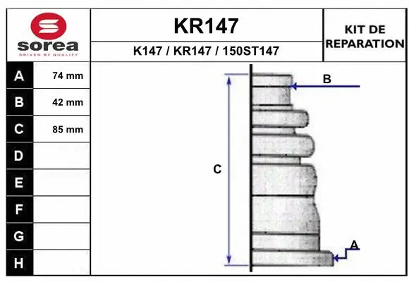 Bellow Kit, drive shaft (KR147)