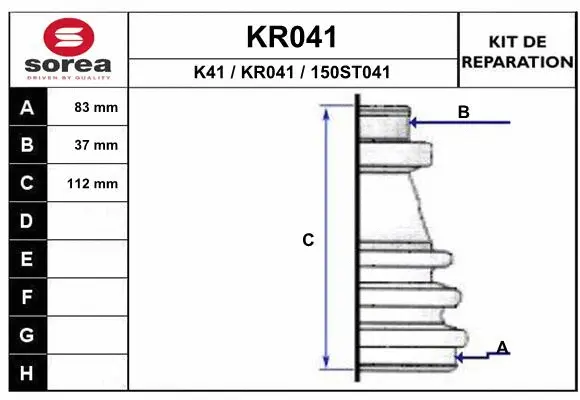 Bellow Kit, drive shaft (KR041)