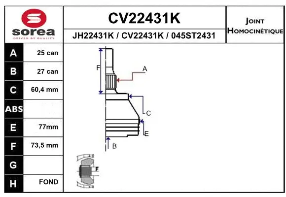 Joint Kit, drive shaft (CV22431K)
