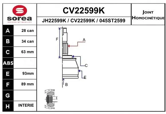 Joint Kit, drive shaft (CV22599K)