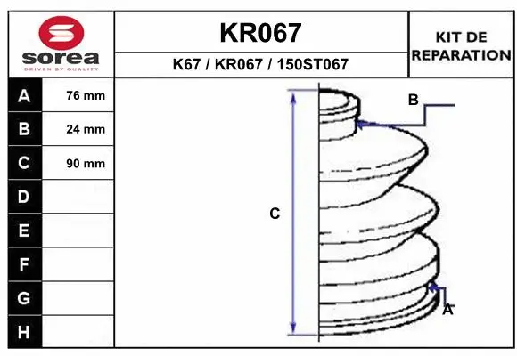 Bellow Kit, drive shaft (KR067)
