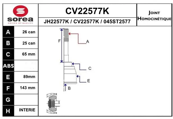 Joint Kit, drive shaft (CV22577K)