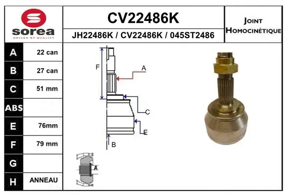 Joint Kit, drive shaft (CV22486K)