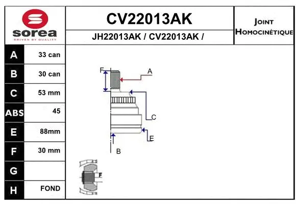 Joint Kit, drive shaft (CV22013AK)