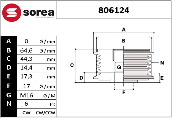 Alternator Freewheel Clutch (806124)