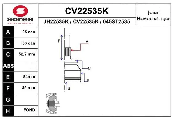 Joint Kit, drive shaft (CV22535K)