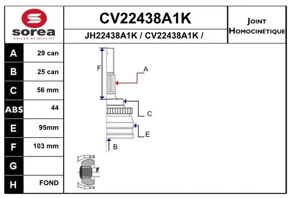 Joint Kit, drive shaft (CV22438A1K)