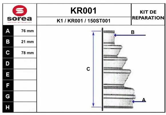 Bellow Kit, drive shaft (KR001)