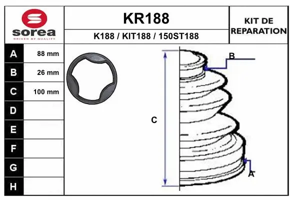 Bellow Kit, drive shaft (KR188)