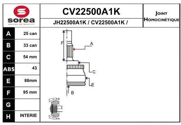 Joint Kit, drive shaft (CV22500A1K)