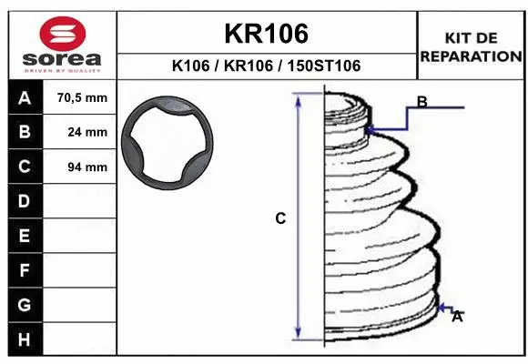 Bellow Kit, drive shaft (KR106)