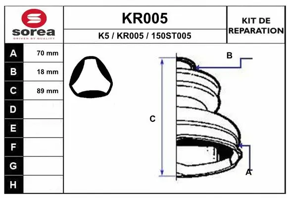 Bellow Kit, drive shaft (KR005)