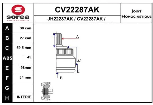 Joint Kit, drive shaft (CV22287AK)