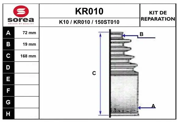 Bellow Kit, drive shaft (KR010)