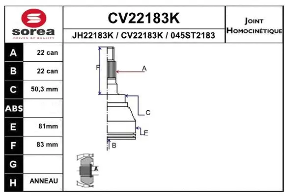Joint Kit, drive shaft (CV22183K)