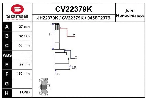 Joint Kit, drive shaft (CV22379K)