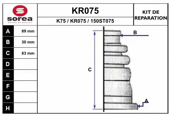 Bellow Kit, drive shaft (KR075)