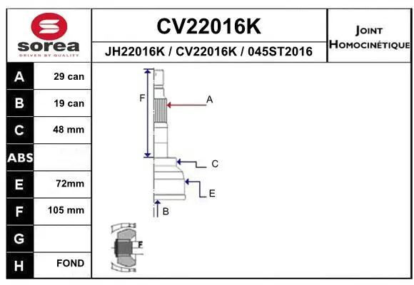 Joint Kit, drive shaft (CV22016K)