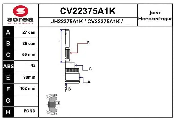 Joint Kit, drive shaft (CV22375A1K)