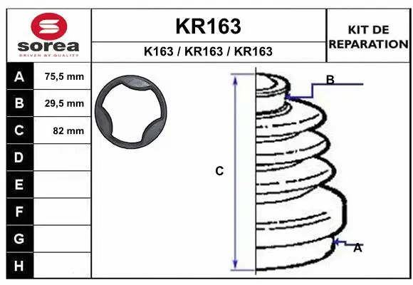 Bellow Kit, drive shaft (KR163)