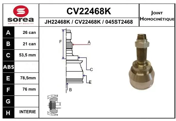 Joint Kit, drive shaft (CV22468K)